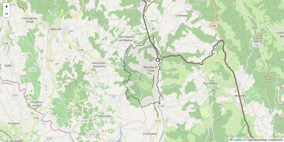 Carte du réseau de transport en commun à Marcillac-la-Croze - lignes de bus et arrêts