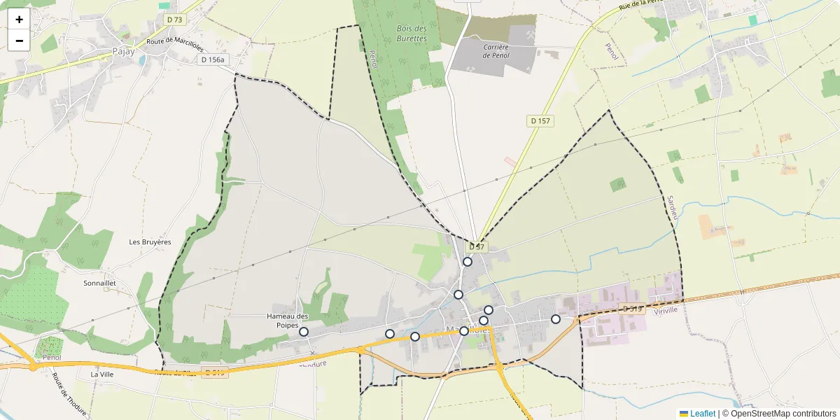 Carte du réseau de transport en commun à Marcilloles - lignes de bus et arrêts