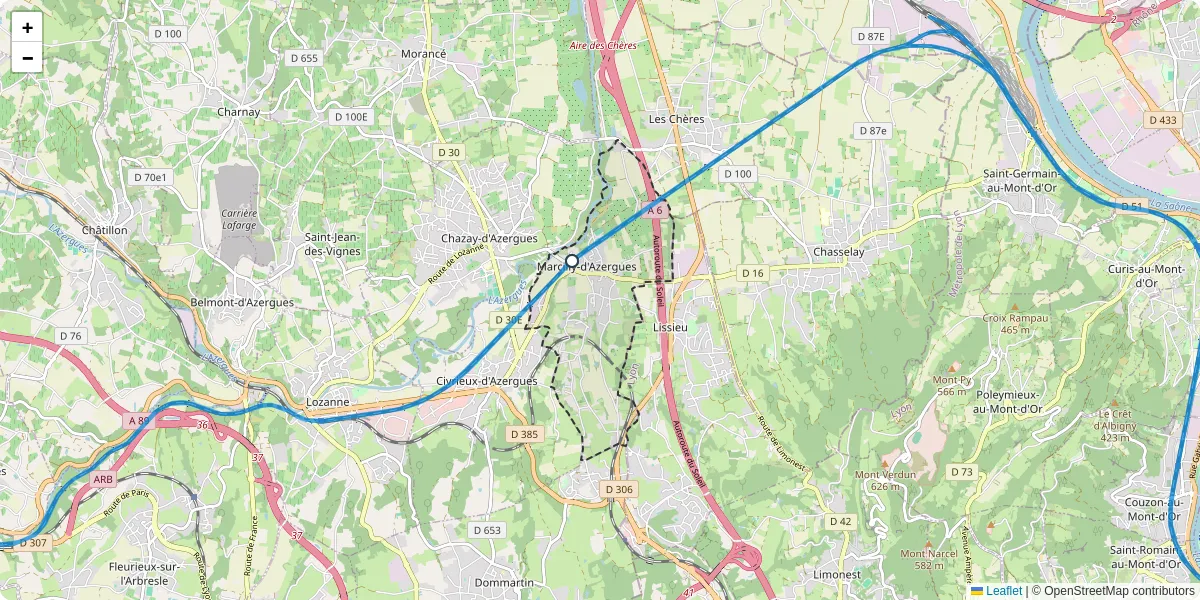 Carte du réseau de transport en commun à Marcilly-d'Azergues - lignes de bus et arrêts