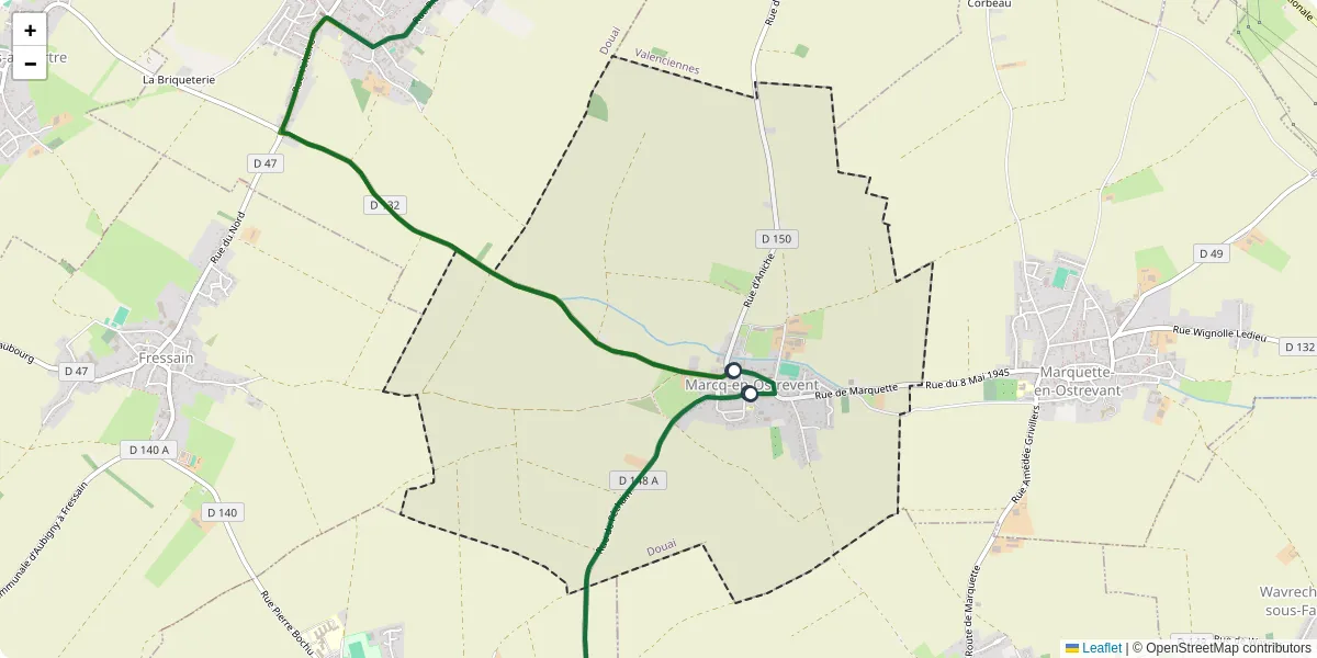 Carte du réseau de transport en commun à Marcq-en-Ostrevent - lignes de bus et arrêts