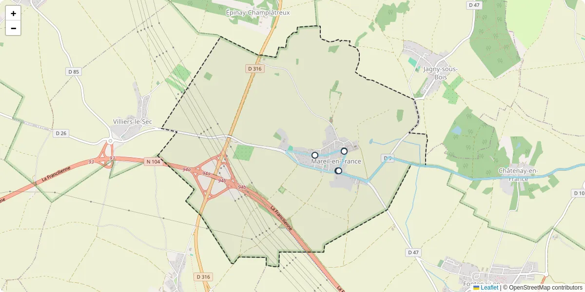 Carte du réseau de transport en commun à Mareil-en-France - lignes de bus et arrêts