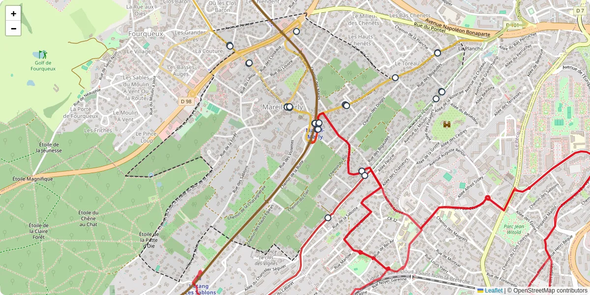 Carte du réseau de transport en commun à Mareil-Marly - lignes de bus et arrêts