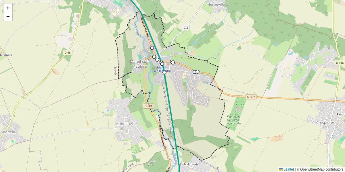 Carte du réseau de transport en commun à Mareil-sur-Mauldre - lignes de bus et arrêts