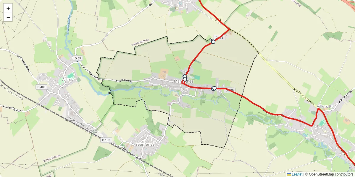 Carte du réseau de transport en commun à Maresches - lignes de bus et arrêts