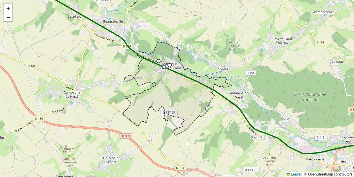 Carte du réseau de transport en commun à Maresquel-Ecquemicourt - lignes de bus et arrêts
