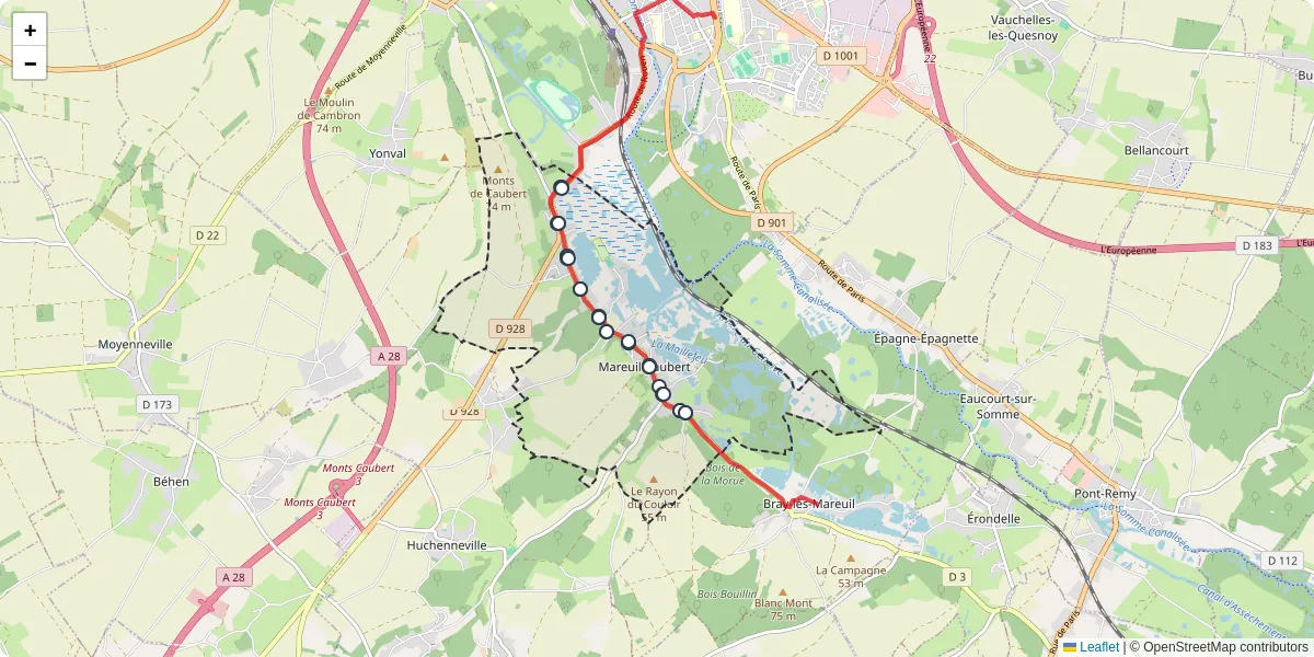 Carte du réseau de transport en commun à Mareuil-Caubert - lignes de bus et arrêts