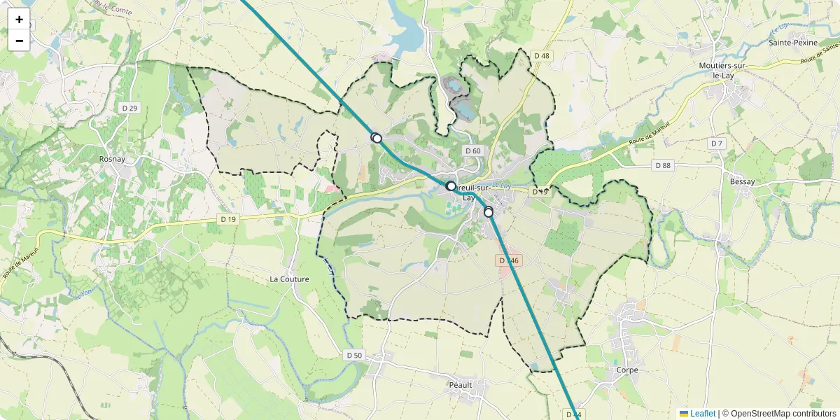 Carte du réseau de transport en commun à Mareuil-sur-Lay-Dissais - lignes de bus et arrêts