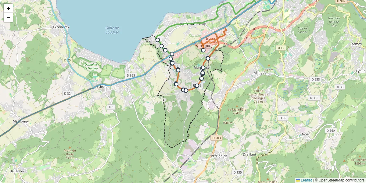 Carte du réseau de transport en commun à Margencel - lignes de bus et arrêts