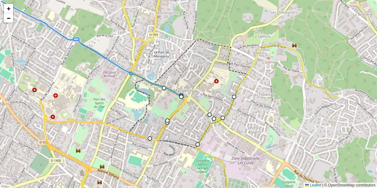 Carte du réseau de transport en commun à Margency - lignes de bus et arrêts