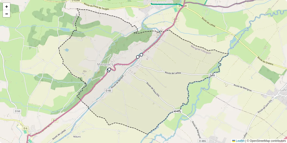Carte du réseau de transport en commun à Marignac-Lasclares - lignes de bus et arrêts