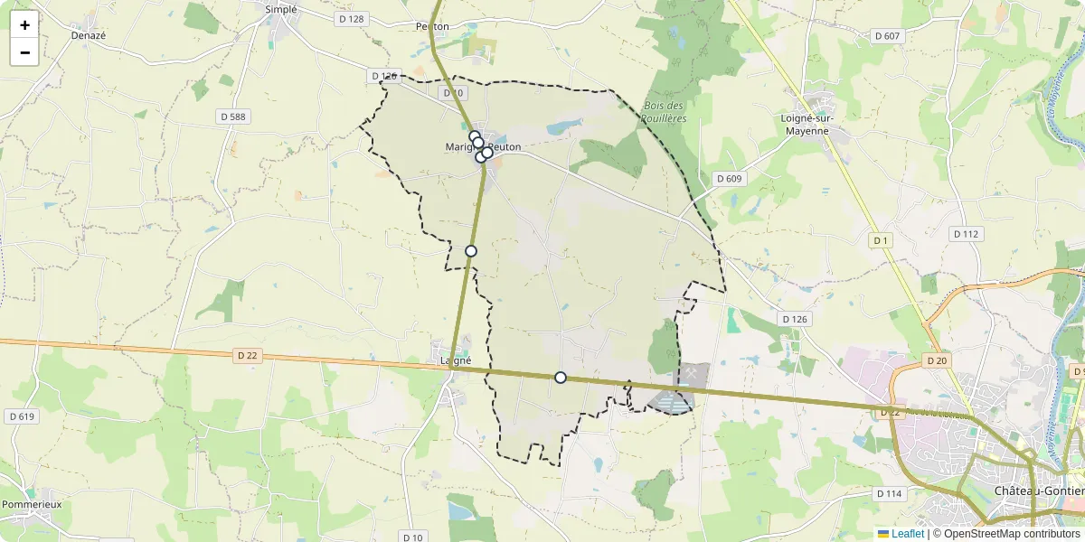 Carte du réseau de transport en commun à Marigné-Peuton - lignes de bus et arrêts