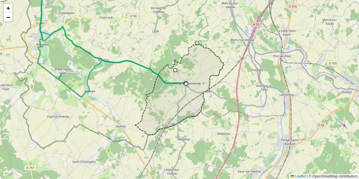 Carte du réseau de transport en commun à Marigny-Marmande - lignes de bus et arrêts