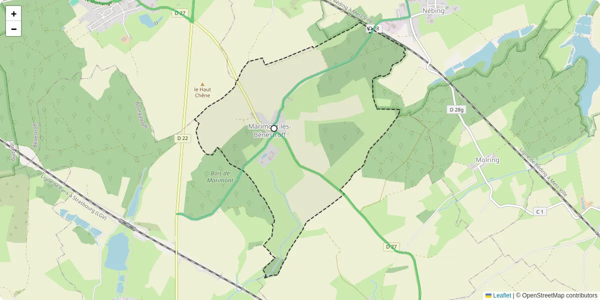 Carte du réseau de transport en commun à Marimont-lès-Bénestroff - lignes de bus et arrêts