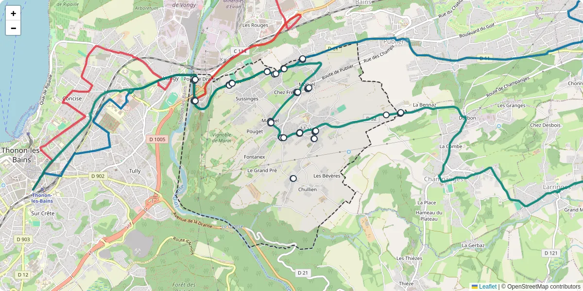 Carte du réseau de transport en commun à Marin - lignes de bus et arrêts