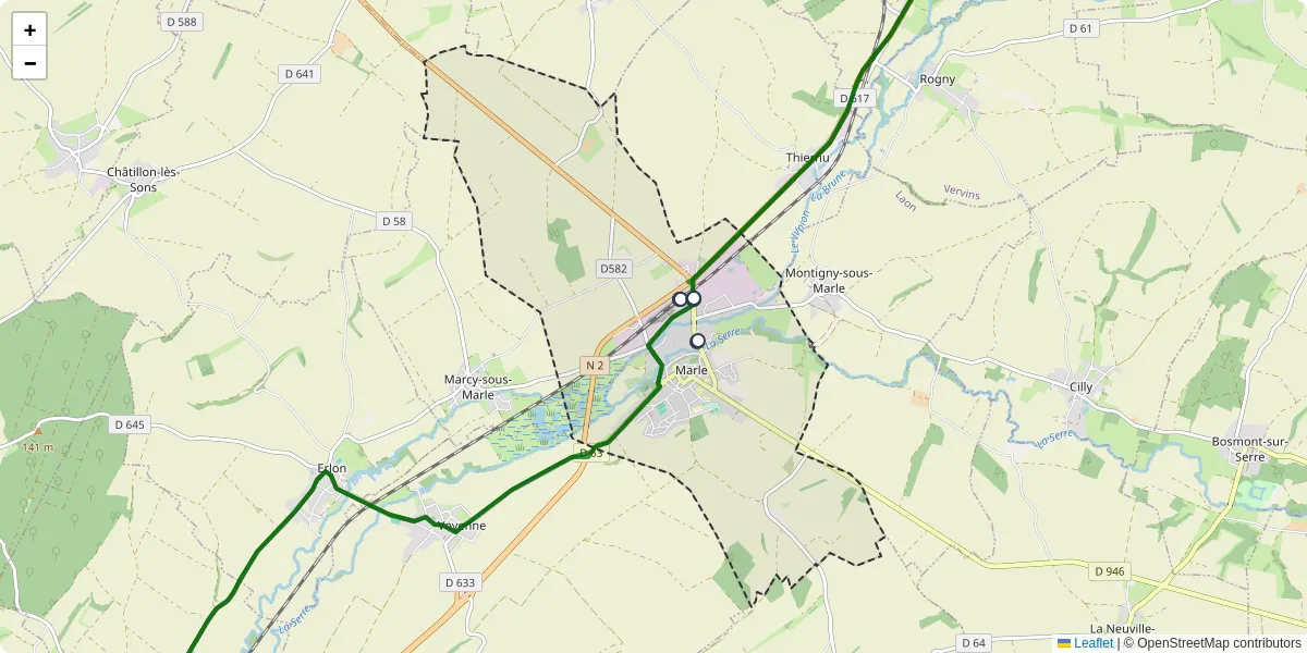 Carte du réseau de transport en commun à Marle - lignes de bus et arrêts