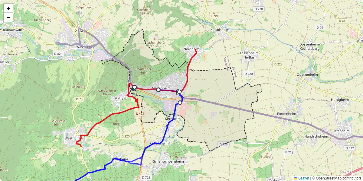 Carte du réseau de transport en commun à Marlenheim - lignes de bus et arrêts