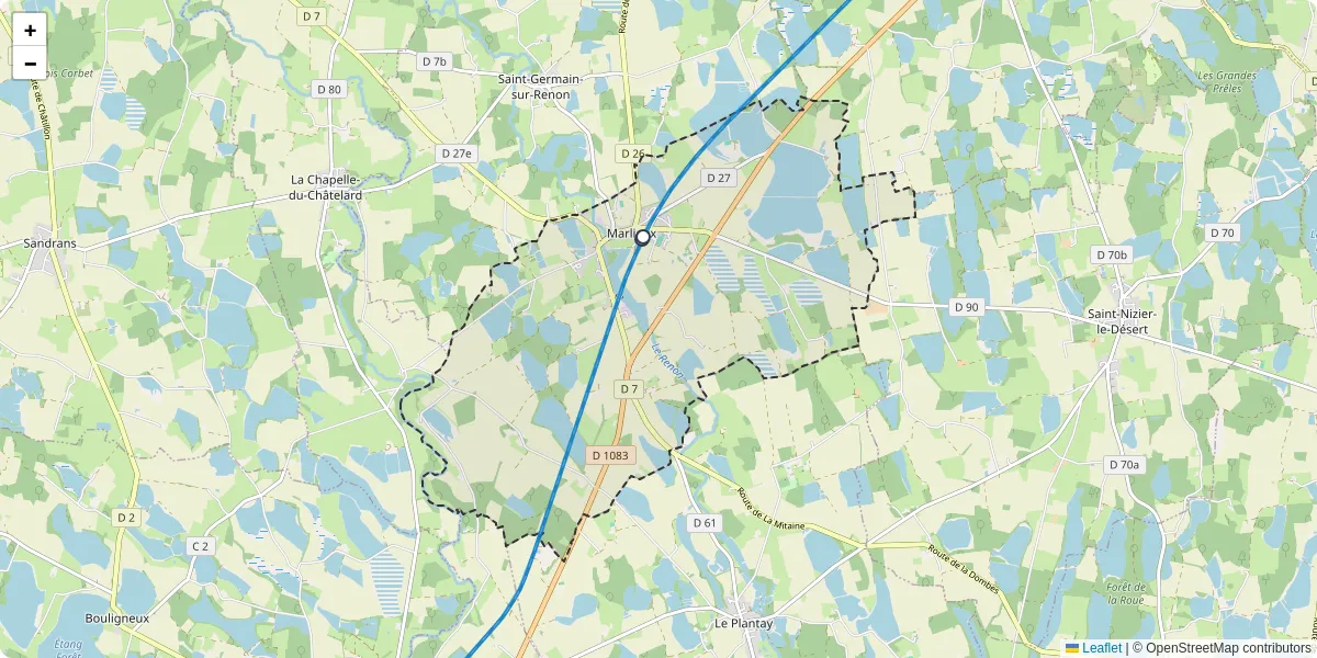 Carte du réseau de transport en commun à Marlieux - lignes de bus et arrêts