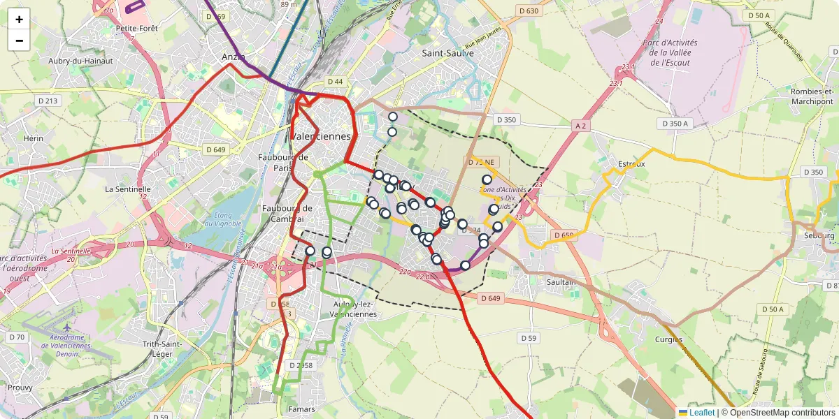 Carte du réseau de transport en commun à Marly - lignes de bus et arrêts