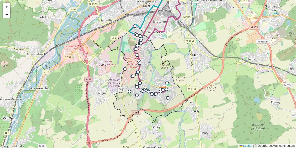 Carte du réseau de transport en commun à Marly - lignes de bus et arrêts