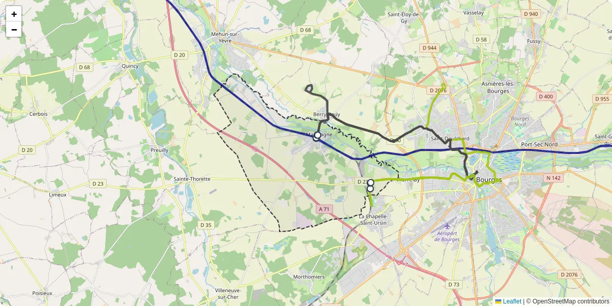 Carte du réseau de transport en commun à Marmagne - lignes de bus et arrêts