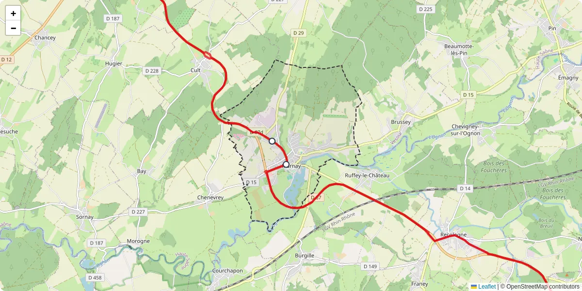 Carte du réseau de transport en commun à Marnay - lignes de bus et arrêts