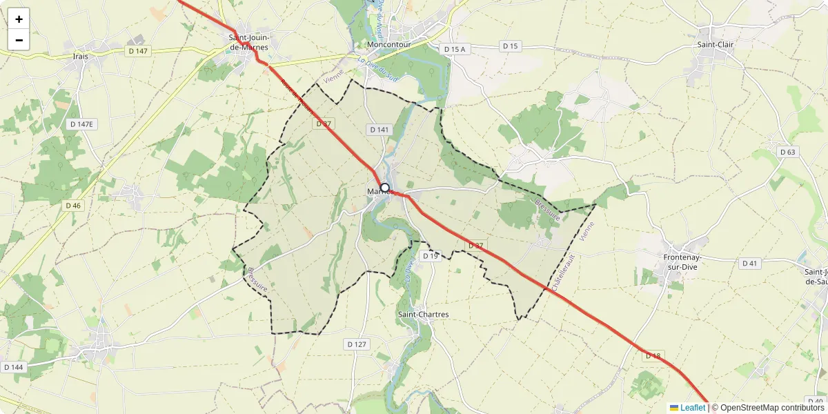 Carte du réseau de transport en commun à Marnes - lignes de bus et arrêts