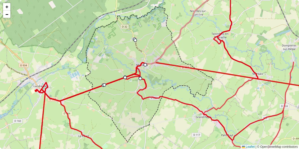 Carte du réseau de transport en commun à Maroilles - lignes de bus et arrêts