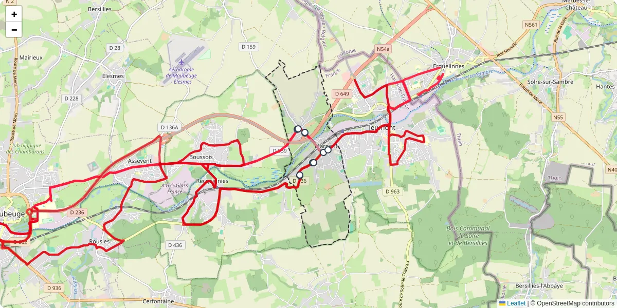 Carte du réseau de transport en commun à Marpent - lignes de bus et arrêts