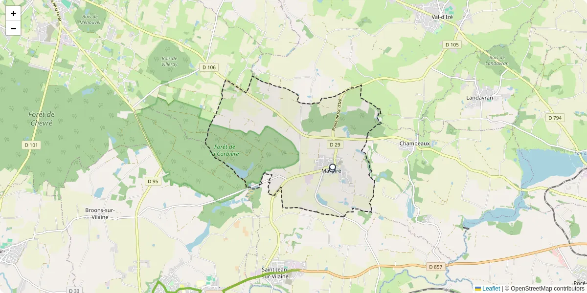 Carte du réseau de transport en commun à Marpiré - lignes de bus et arrêts