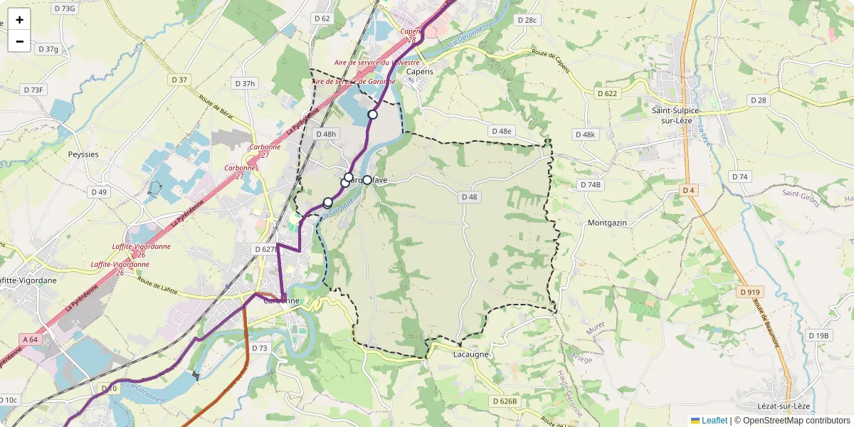 Carte du réseau de transport en commun à Marquefave - lignes de bus et arrêts