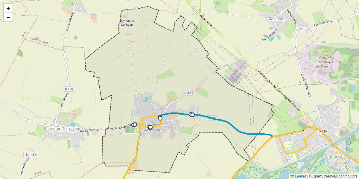 Carte du réseau de transport en commun à Marquette-en-Ostrevant - lignes de bus et arrêts