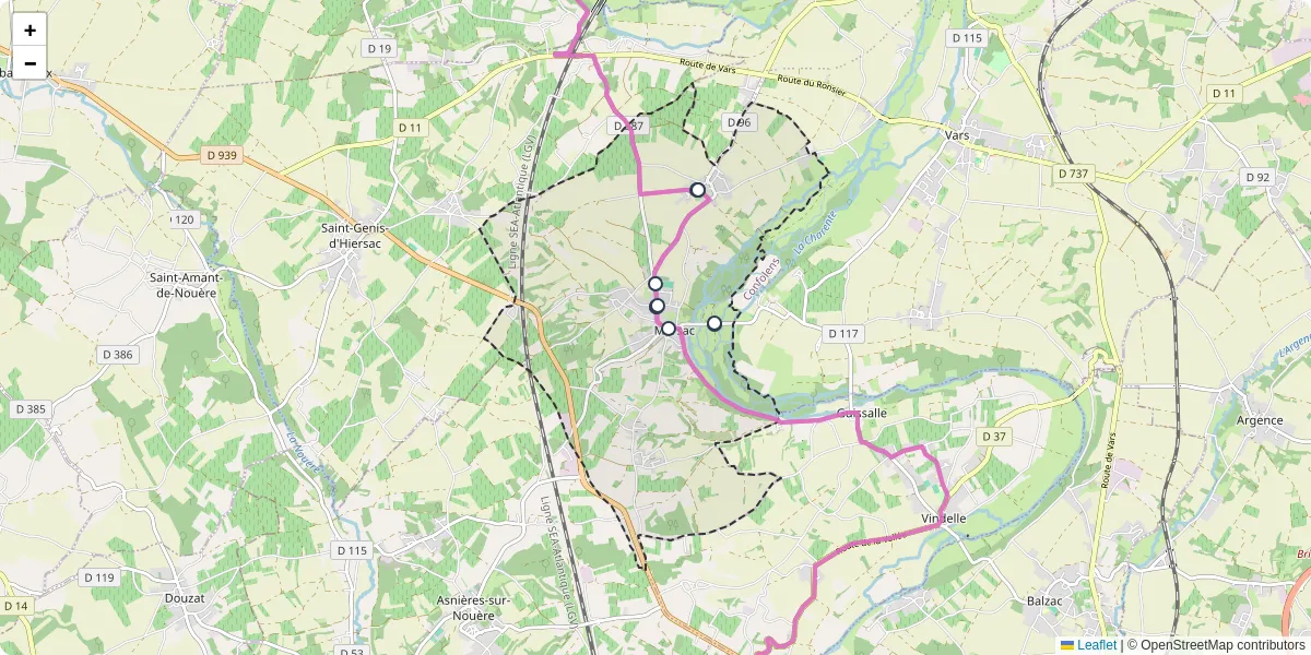 Carte du réseau de transport en commun à Marsac - lignes de bus et arrêts