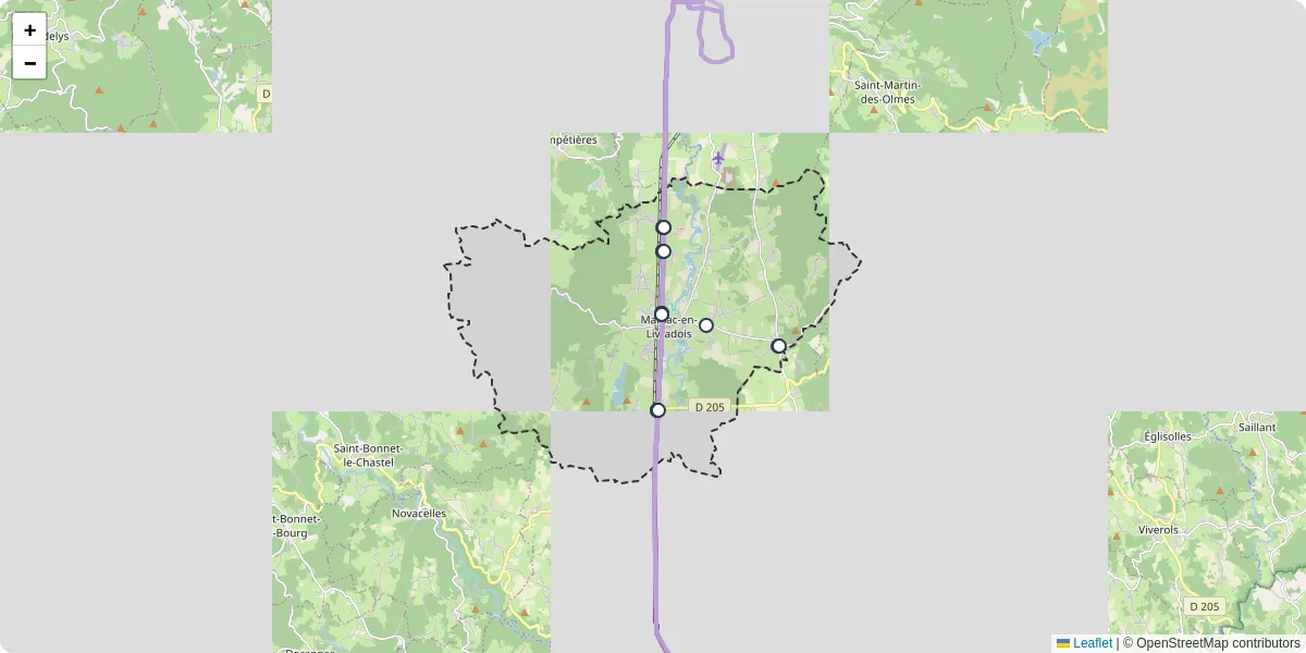 Carte du réseau de transport en commun à Marsac-en-Livradois - lignes de bus et arrêts