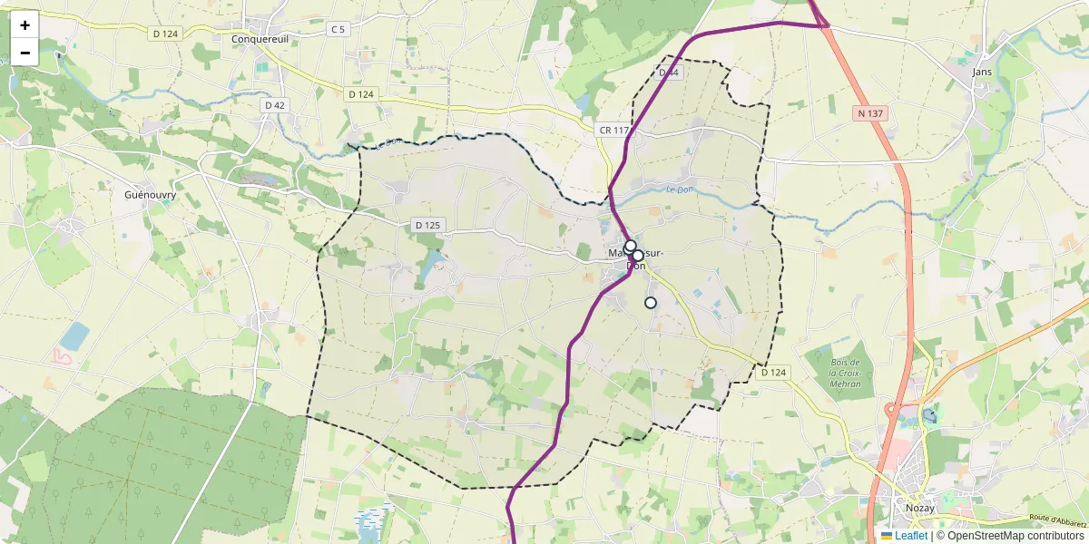 Carte du réseau de transport en commun à Marsac-sur-Don - lignes de bus et arrêts