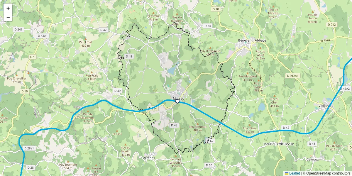 Carte du réseau de transport en commun à Marsac - lignes de bus et arrêts