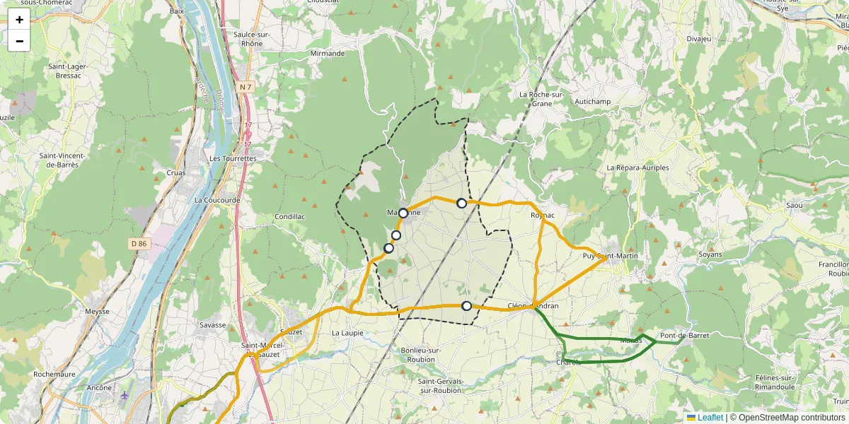 Carte du réseau de transport en commun à Marsanne - lignes de bus et arrêts