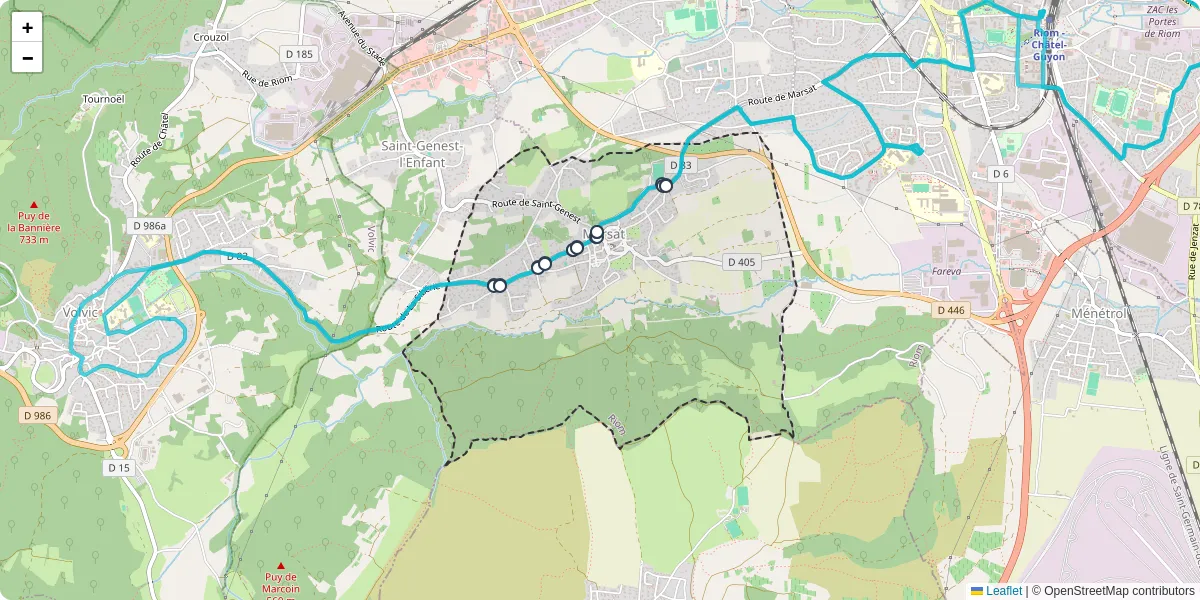 Carte du réseau de transport en commun à Marsat - lignes de bus et arrêts