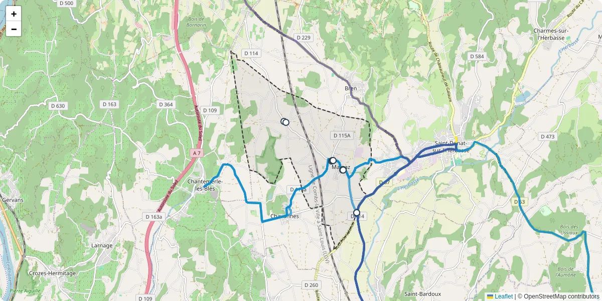 Carte du réseau de transport en commun à Marsaz - lignes de bus et arrêts