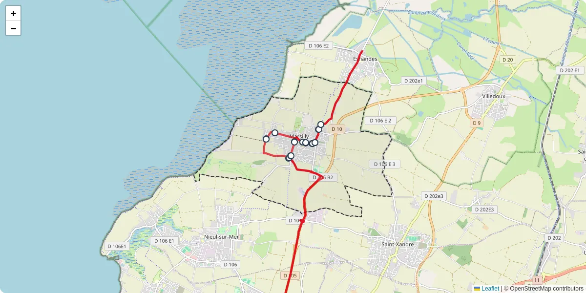 Carte du réseau de transport en commun à Marsilly - lignes de bus et arrêts