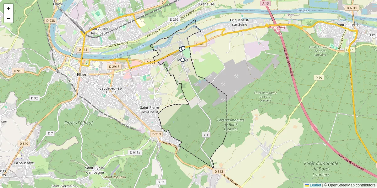 Carte du réseau de transport en commun à Martot - lignes de bus et arrêts
