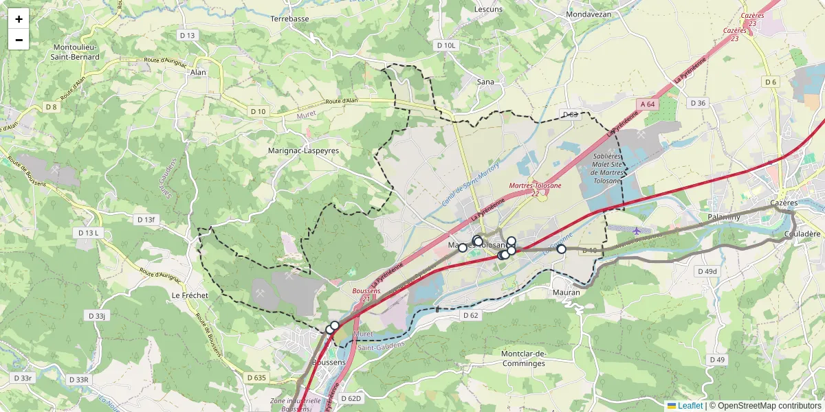 Carte du réseau de transport en commun à Martres-Tolosane - lignes de bus et arrêts
