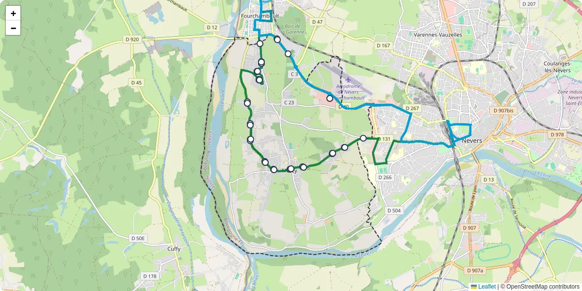 Carte du réseau de transport en commun à Marzy - lignes de bus et arrêts