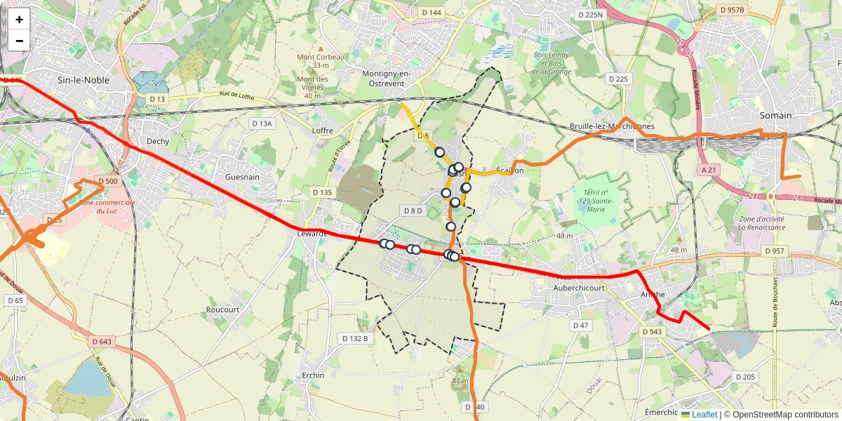 Carte du réseau de transport en commun à Masny - lignes de bus et arrêts
