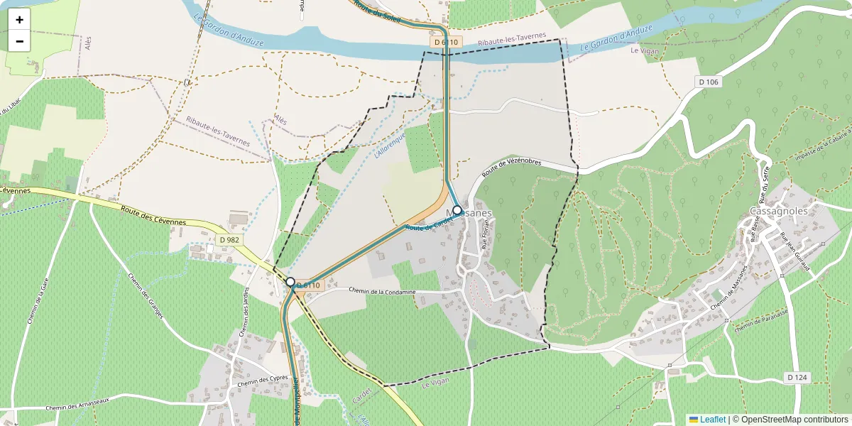 Carte du réseau de transport en commun à Massanes - lignes de bus et arrêts