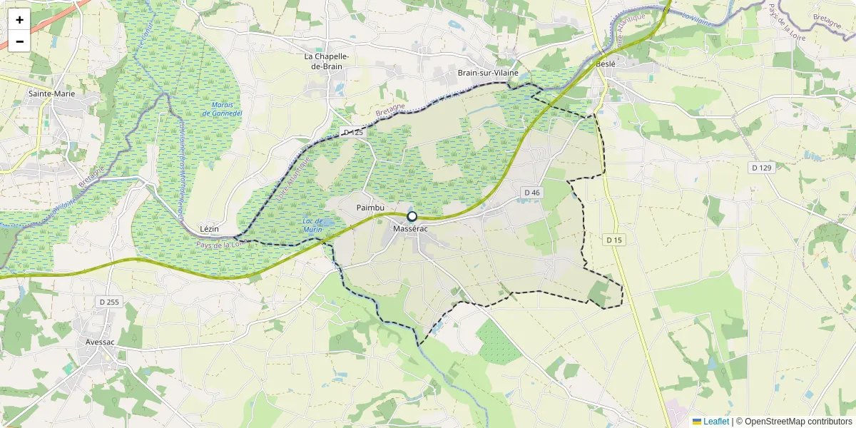 Carte du réseau de transport en commun à Massérac - lignes de bus et arrêts