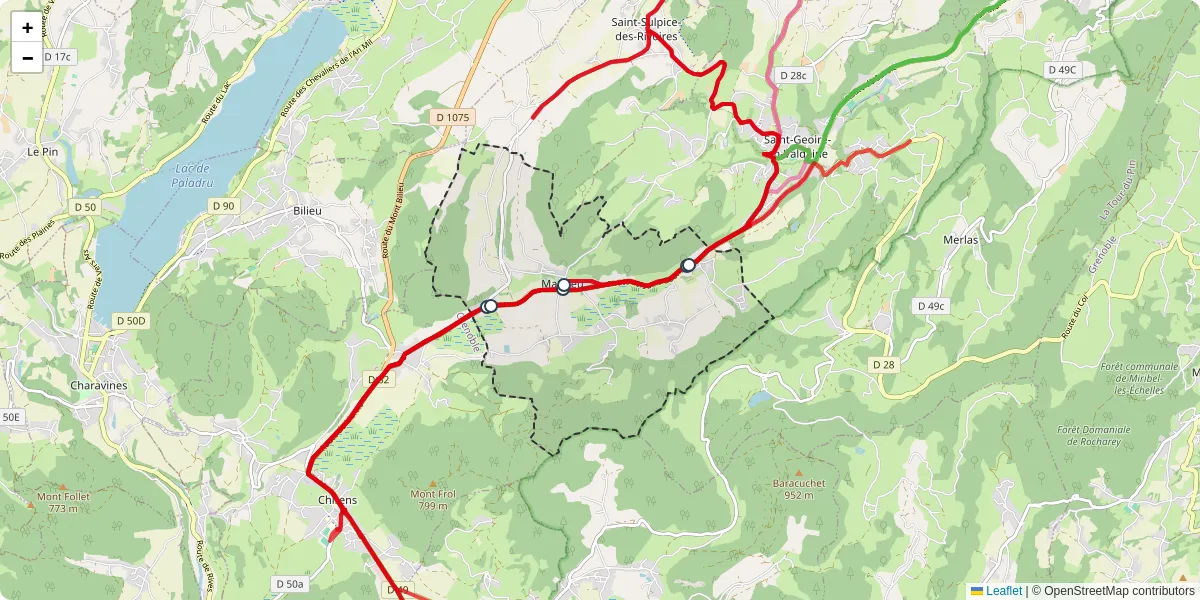 Carte du réseau de transport en commun à Massieu - lignes de bus et arrêts