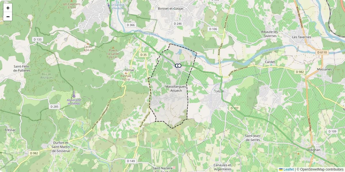 Carte du réseau de transport en commun à Massillargues-Attuech - lignes de bus et arrêts