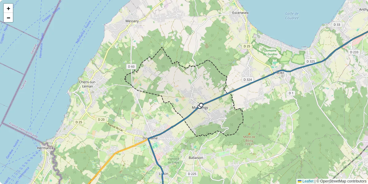 Carte du réseau de transport en commun à Massongy - lignes de bus et arrêts