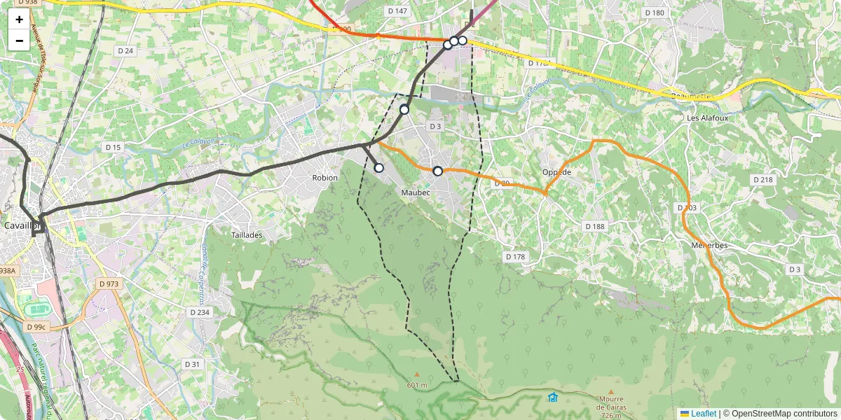 Carte du réseau de transport en commun à Maubec - lignes de bus et arrêts