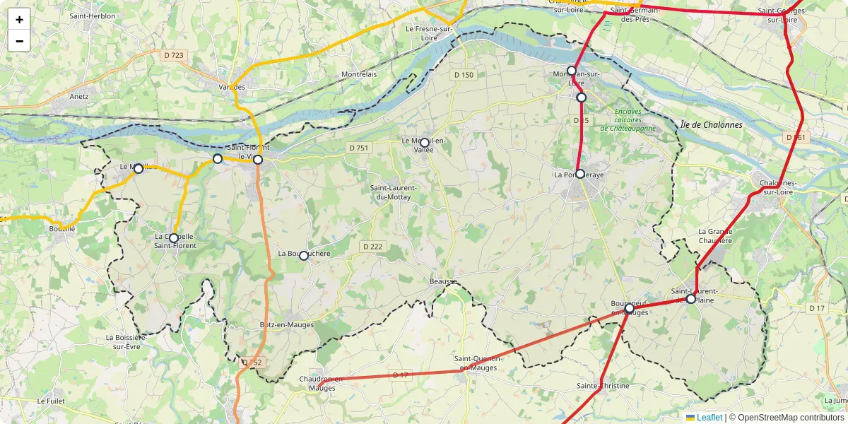 Carte du réseau de transport en commun à Mauges-sur-Loire - lignes de bus et arrêts